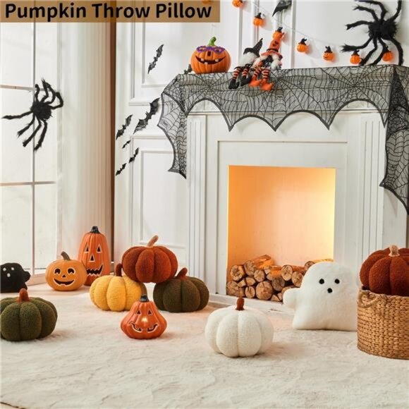 Pumpkin Pillow, 2 Pcs Halloween Pumpkin Throw Pillow 11.8 x 6 Inch - Picture 4 of 7